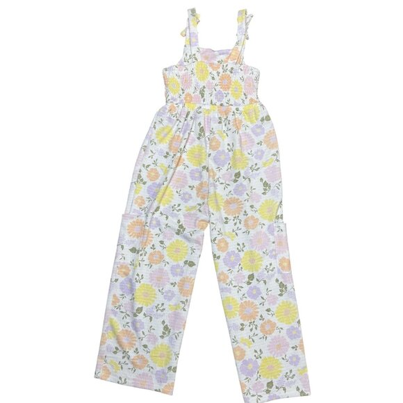 Paisley Lane Girls Floral Print Jumpsuit Size 12 With Ruffled Straps & Shirred B - Picture 2 of 9